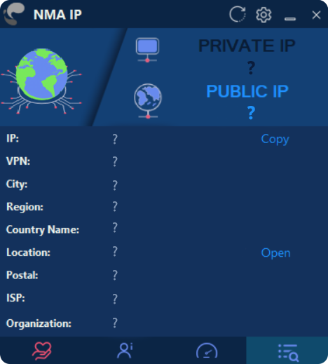 Screenshot of NMA IP app showing loaded IP information